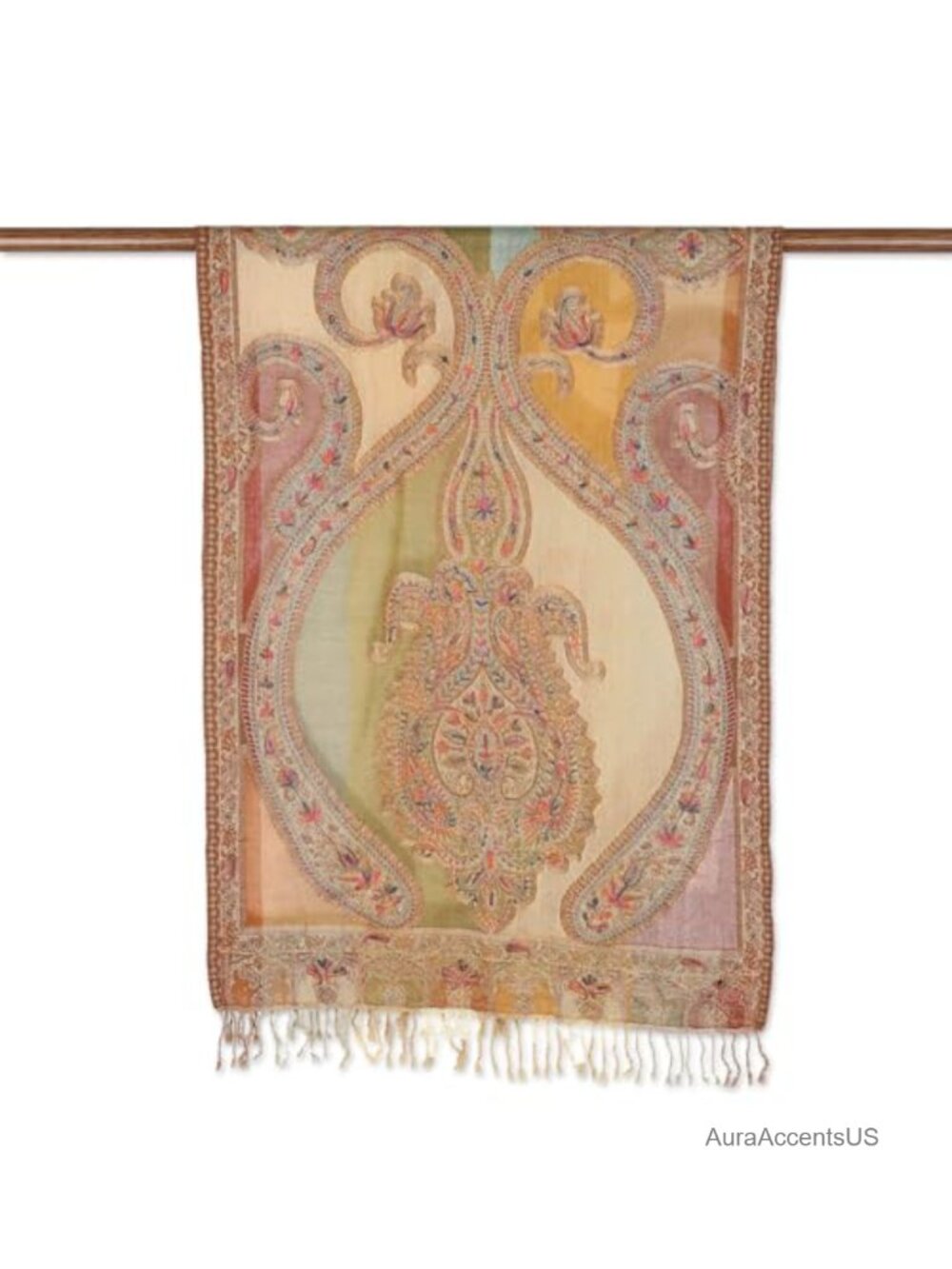Handmade Wool Embroidered Paisley Shawl Wrap Pashmina Scarf One Size